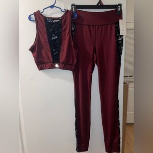 Fashion Nova Burgundy active leggings with Black Lace